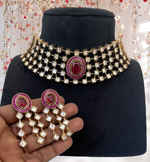 Royal Ruby Gold Tone Polki Choker Set, Royal Layer Indian Choker Set, Bollywood Inspired Polki Set, Wedding Polki Jewelry, Pakistani Polki Choker Set, Bridal Jewelry - Libasaa.com