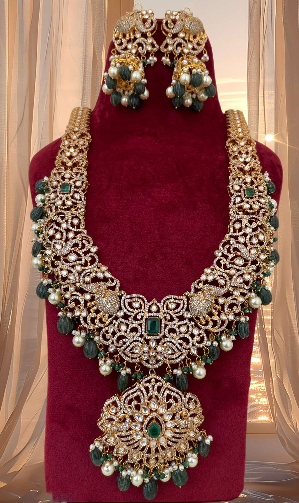 Exquisite Jaipuri Indian Wedding Polki Necklace Set, Rajsthani Traditional Polki Jewelry, Indian Polki Necklace Set, Celebrity Necklace Earrings Set - Libasaa.com