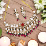 Pakistani Polki Beaded Choker Set, Indian Polki Set, Bollywood Design Polki Jewelry Set, Celebrity Polki Jewelry Set - Libasaa.com