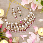 Pakistani Polki Beaded Choker Set, Indian Polki Set, Bollywood Design Polki Jewelry Set, Celebrity Polki Jewelry Set - Libasaa.com
