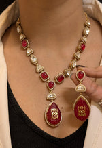 Glamorous Celebrity Statement Polki Necklace Matching Earrings, Celebrities Inspired Polki Necklace Set, Bollywood Designed Polki Jewelry Set - Libasaa.com