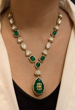 Glamorous Celebrity Statement Polki Necklace Matching Earrings, Celebrities Inspired Polki Necklace Set, Bollywood Designed Polki Jewelry Set - Libasaa.com