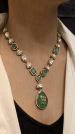 Glamorous Celebrity Statement Polki Necklace Matching Earrings, Celebrities Inspired Polki Necklace Set, Bollywood Designed Polki Jewelry Set - Libasaa.com