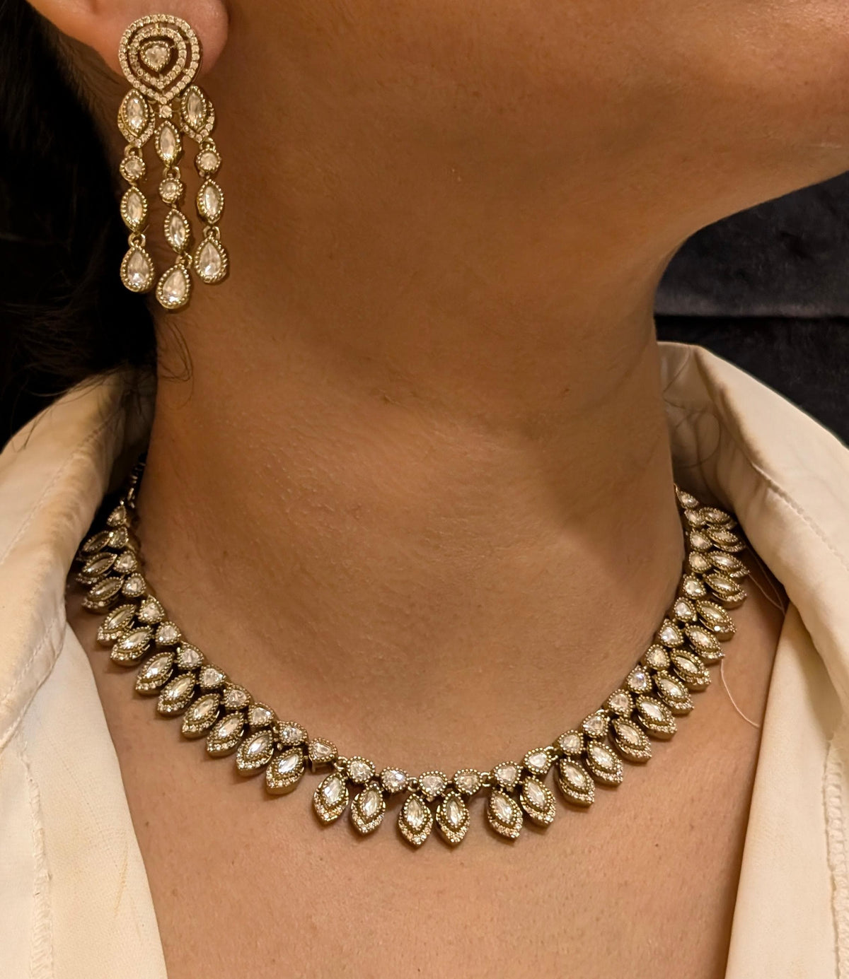 Luxurious Bollywood Designed Choker Matching Earrings, Indian Bridal Statement Earrings Set, Celebrity Inspired Jewelry Set, Pakistani Wedding Choker Set, Pakistani Bridal Jewelry Set, Wedding Choker Jewelry - Libasaa.com