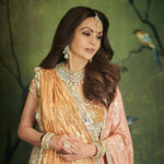 Nita Ambani Inspired Polki Necklace Earrings Maangtika Set, Celebrity Wedding Jewelry, Nitam Ambani Weared Necklace Set, Nita Ambani Polki Jewelry Set, Indian Polki Necklace Set, Bollywood Jewelry Set - Libasaa.com