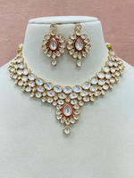 Indian Silver Floral Polki Choker Earrings Set, Floral Polki Choker Set, Wedding Polki Jewelry, Pakistani Floral Choker Earrings Set - Libasaa.com