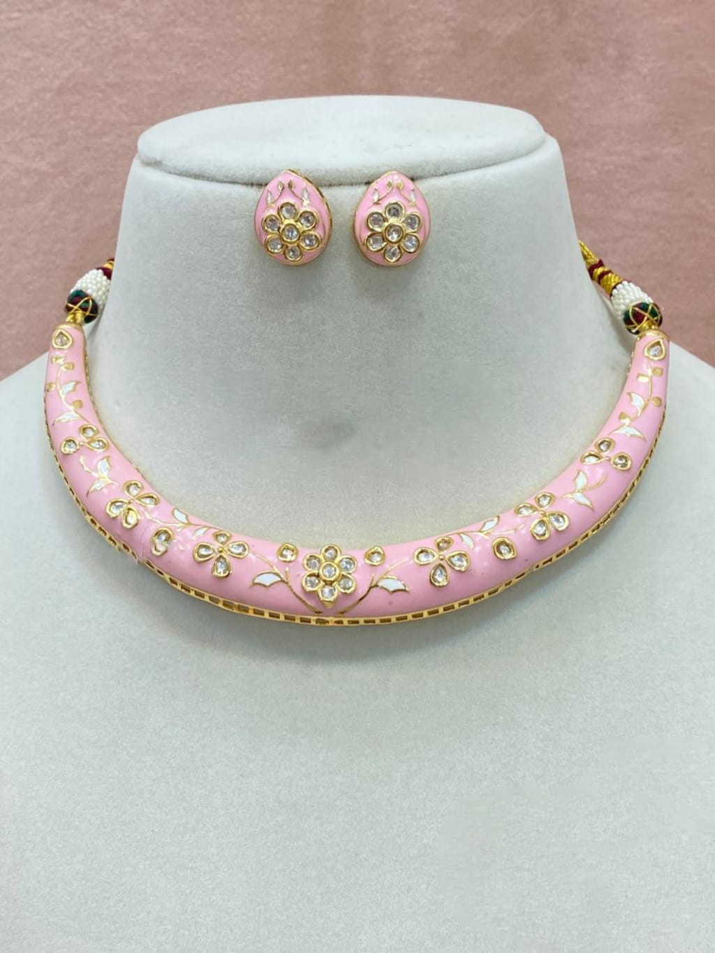 Jaipuri Traditional Bridal Choker Set, Jaipuri Green Jewelry Set, Indian Jewelry Set, Rajsthani Ethnic Choker Set, Jaipuri Floral Jewelry Set - Libasaa.com