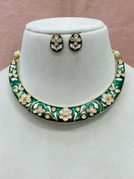 Jaipuri Traditional Bridal Choker Set, Jaipuri Green Jewelry Set, Indian Jewelry Set, Rajsthani Ethnic Choker Set, Jaipuri Floral Jewelry Set - Libasaa.com