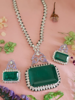 Rectangular Gemstones Indian Polki Necklace Set, Polki Statement Necklace Set, Indian Polki Jewelry Set, Pakistani Statement Polki Jewelry Set, Bollywood Polki Necklace Set, Celebrity Polki Jewelry - Libasaa.com