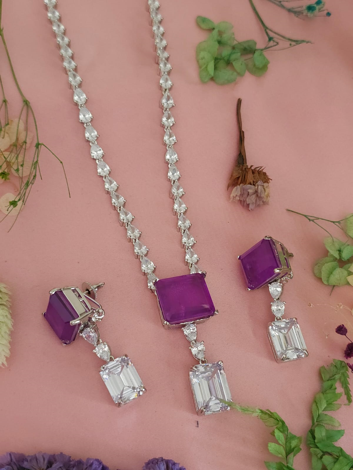 Paki Statement Rectangular Polki Necklace Set, Pakistani Polki Necklace Set, Indian WeddingPolki Jewelry Set, Bollywood Polki Necklace Set, Bridal Jewelry - Libasaa.com