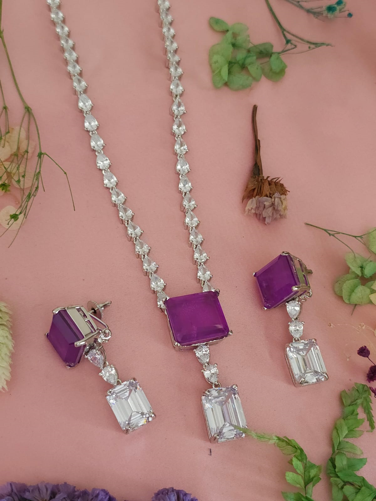 Paki Statement Rectangular Polki Necklace Set, Pakistani Polki Necklace Set, Indian WeddingPolki Jewelry Set, Bollywood Polki Necklace Set, Bridal Jewelry - Libasaa.com