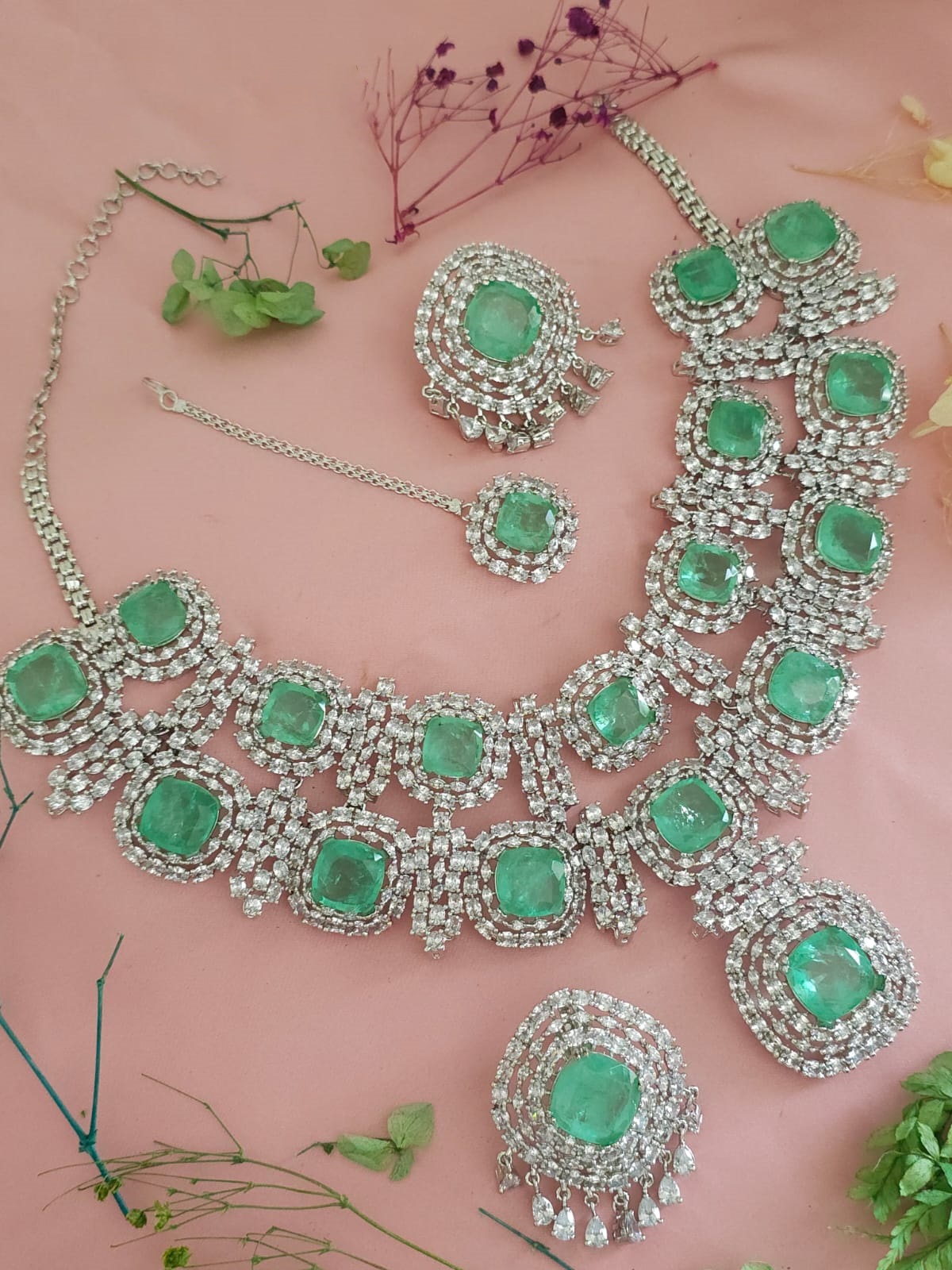 Alia Bhatt Inspired Polki Choker Earrings Mangtika Set - Libasaa.com