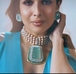 Malaika Arora Inspired Polki Necklace Earrings Set, Malaika Arora Polki Jewelry Set, Bollywood Mint Polki Necklace Set, Celebrity Polki Jewelry Set, Malaika Arora Jewelry Set - Libasaa.com