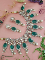 Green Polki Stone Beaded Choker Pakistani Jewelry Set, Pakistani Green Polki Necklace Set, Indian Polki choker Jewelry Set, Bollywood Green Jewelry - Libasaa.com