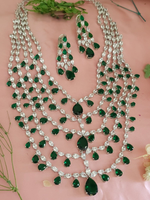 Multi Layered Emerald Green Necklace Indian Jewelry Set, Green Statement Necklace Set, Pakistani Layered Green Necklace Set, Indian Layer Jewelry Set, Polki Green Indian Jewelry Set, Bollywood Necklace Set - Libasaa.com