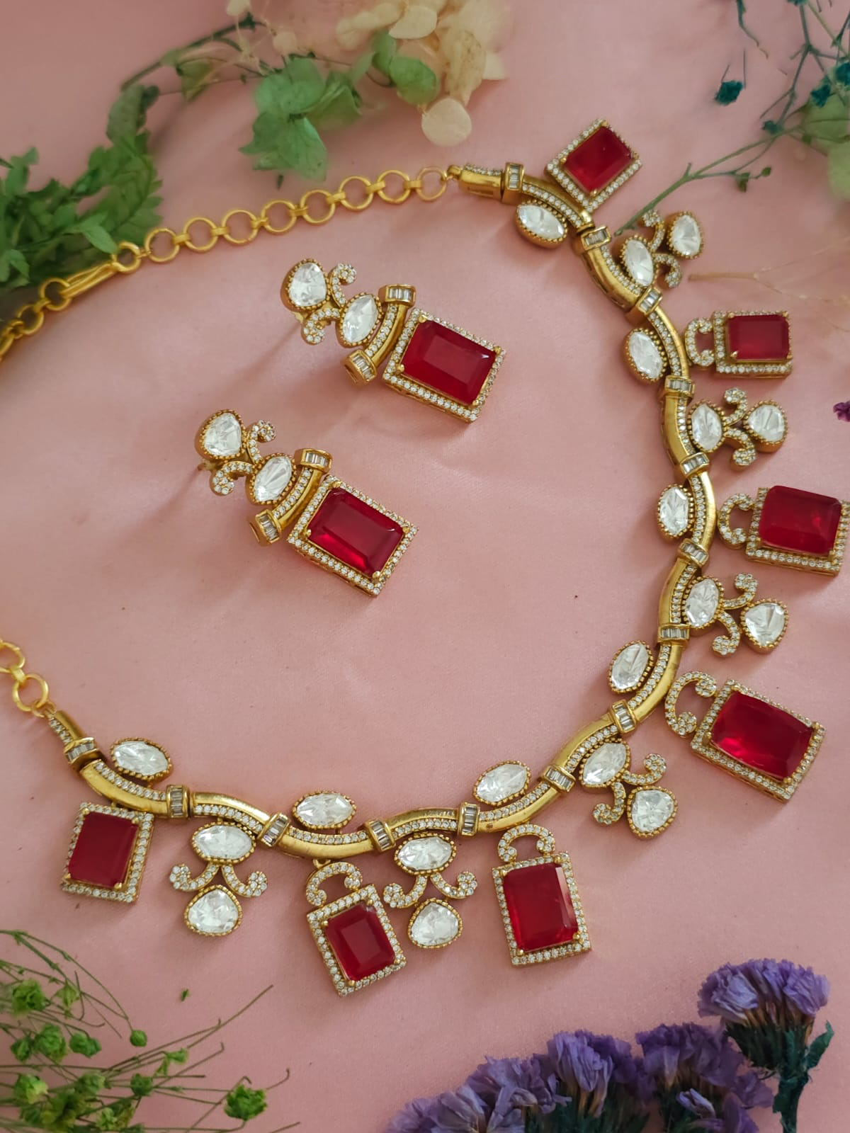 Emerald Elegance Polki Stones Indian Choker Earrings Set, Indian Polki Jewelry Set, Wedding Polki Jewelry Set, Pakistani Handmade Polki Jewelry - Libasaa.com