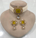 Pakistani Square Polki Choker Earrings Set, Indian Polki Choker Set, Wedding Polki Jewelry Set, Indian Jewelry Set, Bollywood Polki Choker Set, Jaipuri Jewelry Set - Libasaa.com