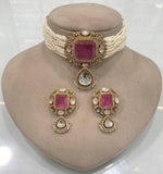 Pakistani Square Polki Choker Earrings Set, Indian Polki Choker Set, Wedding Polki Jewelry Set, Indian Jewelry Set, Bollywood Polki Choker Set, Jaipuri Jewelry Set - Libasaa.com