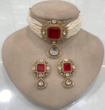 Pakistani Square Polki Choker Earrings Set, Indian Polki Choker Set, Wedding Polki Jewelry Set, Indian Jewelry Set, Bollywood Polki Choker Set, Jaipuri Jewelry Set - Libasaa.com