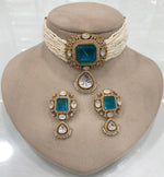 Pakistani Square Polki Choker Earrings Set, Indian Polki Choker Set, Wedding Polki Jewelry Set, Indian Jewelry Set, Bollywood Polki Choker Set, Jaipuri Jewelry Set - Libasaa.com