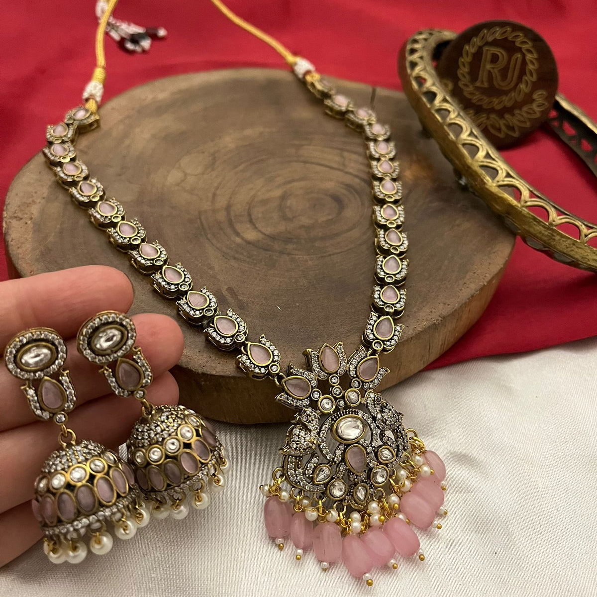 Wedding Jaipuri Floral Necklace Earrings Set, Indian Traditional Jewelry Set, Rajsthani Necklace Set - Libasaa.com