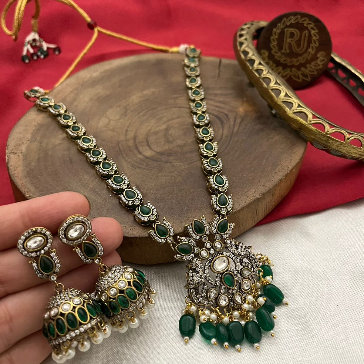 Wedding Jaipuri Floral Necklace Earrings Set, Indian Traditional Jewelry Set, Rajsthani Necklace Set - Libasaa.com