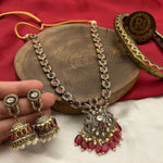 Wedding Jaipuri Floral Necklace Earrings Set, Indian Traditional Jewelry Set, Rajsthani Necklace Set - Libasaa.com
