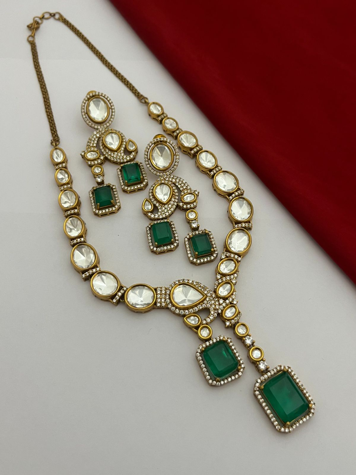 Bridal Kundan Necklace Matching Drops Earrings Set, Indian Kundan Jewelry Set, Pakistani Statement Necklace Set, Wedding Necklaca Set - Libasaa.com