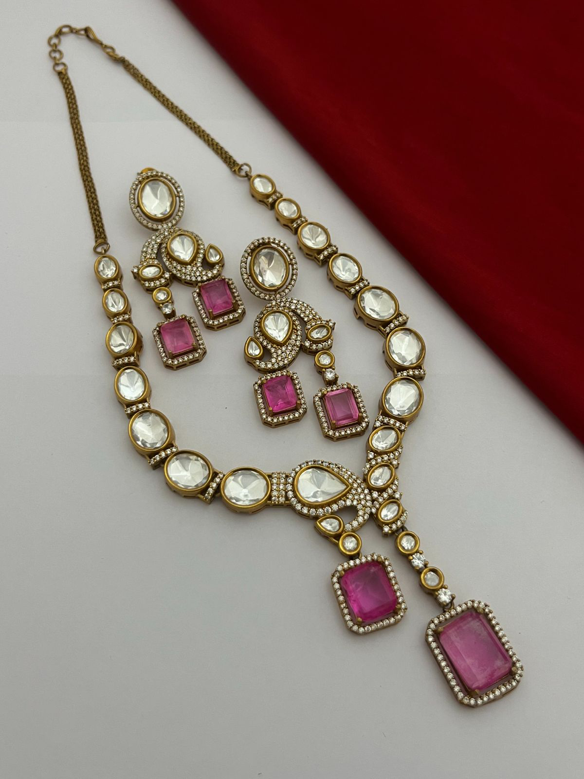 Bridal Kundan Necklace Matching Drops Earrings Set, Indian Kundan Jewelry Set, Pakistani Statement Necklace Set, Wedding Necklaca Set - Libasaa.com