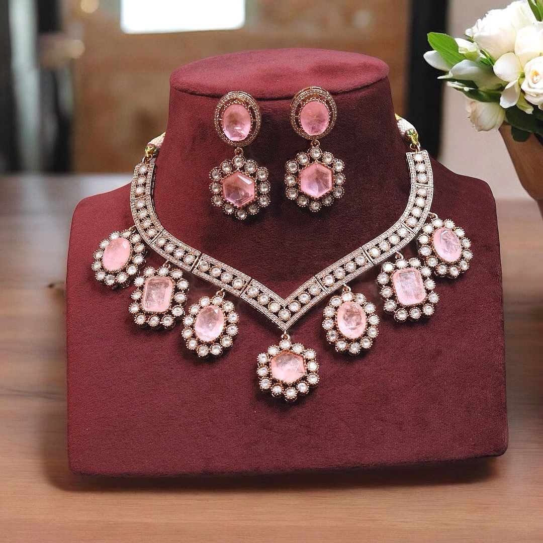 Indian Bridal Luxe Design Polki Choker Set, Luxe Polki Pakistani Jewelry Set, Pakistani Polki Choker Set, Bollywood Polki Necklace Set - Libasaa.com