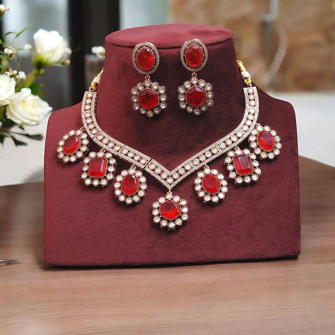 Indian Bridal Luxe Design Polki Choker Set, Luxe Polki Pakistani Jewelry Set, Pakistani Polki Choker Set, Bollywood Polki Necklace Set - Libasaa.com