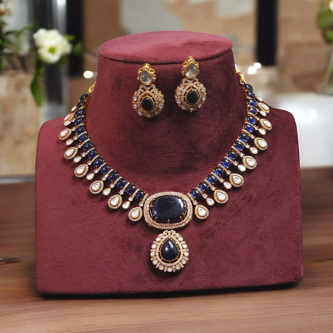Rajsthani Teardrop Polki Necklace Earrings Set, Jaipuri Polki Indian Jewelry, Celebrity Polki Necklace Set, Traditional Polki Jewelry Set, Bollywood Polki Jewelry Set - Libasaa.com