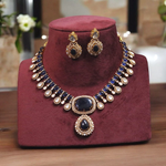 Rajsthani Teardrop Polki Necklace Earrings Set, Jaipuri Polki Indian Jewelry, Celebrity Polki Necklace Set, Traditional Polki Jewelry Set, Bollywood Polki Jewelry Set - Libasaa.com