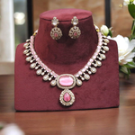 Rajsthani Teardrop Polki Necklace Earrings Set, Jaipuri Polki Indian Jewelry, Celebrity Polki Necklace Set, Traditional Polki Jewelry Set, Bollywood Polki Jewelry Set - Libasaa.com