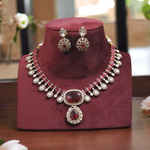 Rajsthani Teardrop Polki Necklace Earrings Set, Jaipuri Polki Indian Jewelry, Celebrity Polki Necklace Set, Traditional Polki Jewelry Set, Bollywood Polki Jewelry Set - Libasaa.com