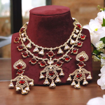 Layered Jaipuri Designed Necklace Set, Indian Ethnic Polki Necklace Set, Pakistani Statement Polki Necklace Set, Indian Polki Jewelry Set, Bollywood Polki Jewelry Set - Libasaa.com