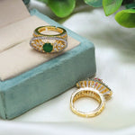 Elegant Gold-Plated CZ Ring Set with Marquise & Round Cut Stones – Bridal & Party Wear - Libasaa.com