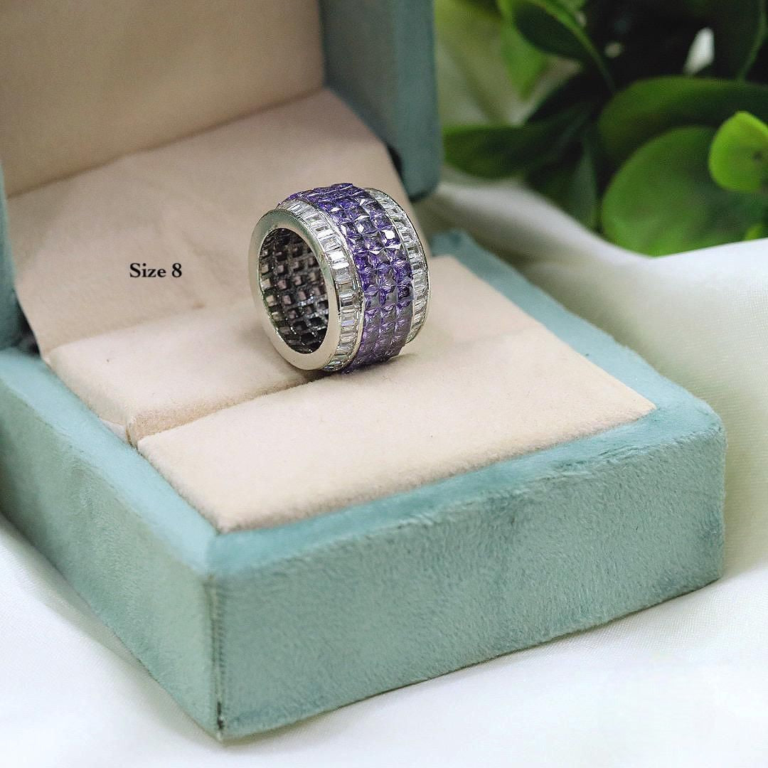 Gold-Plated Wide Band CZ Ring with Marquise & Round Stones – Statement Bridal Ring - Libasaa.com