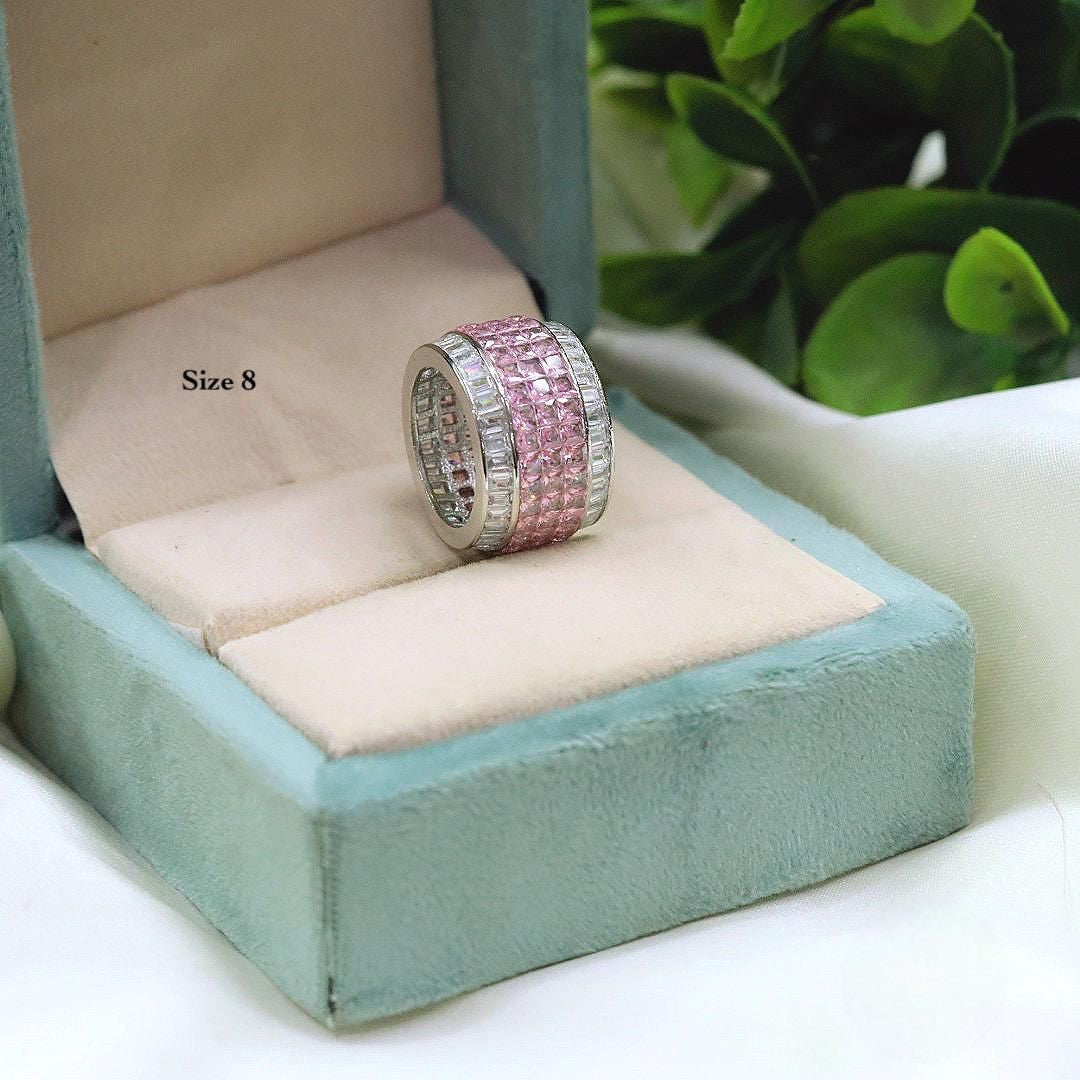 Gold-Plated Wide Band CZ Ring with Marquise & Round Stones – Statement Bridal Ring - Libasaa.com