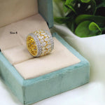 Gold-Plated Wide Band CZ Ring with Marquise & Round Stones – Statement Bridal Ring - Libasaa.com