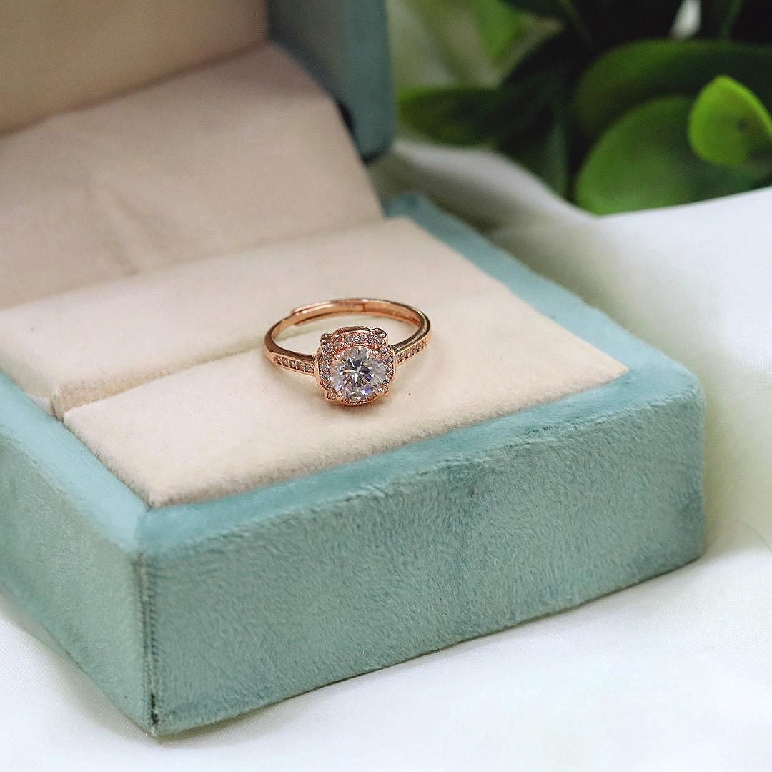 Rose Gold Cushion-Cut CZ Engagement Ring Elegant Halo Solitaire Band - Libasaa.com
