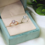Rose Gold Cushion-Cut CZ Engagement Ring Elegant Halo Solitaire Band - Libasaa.com