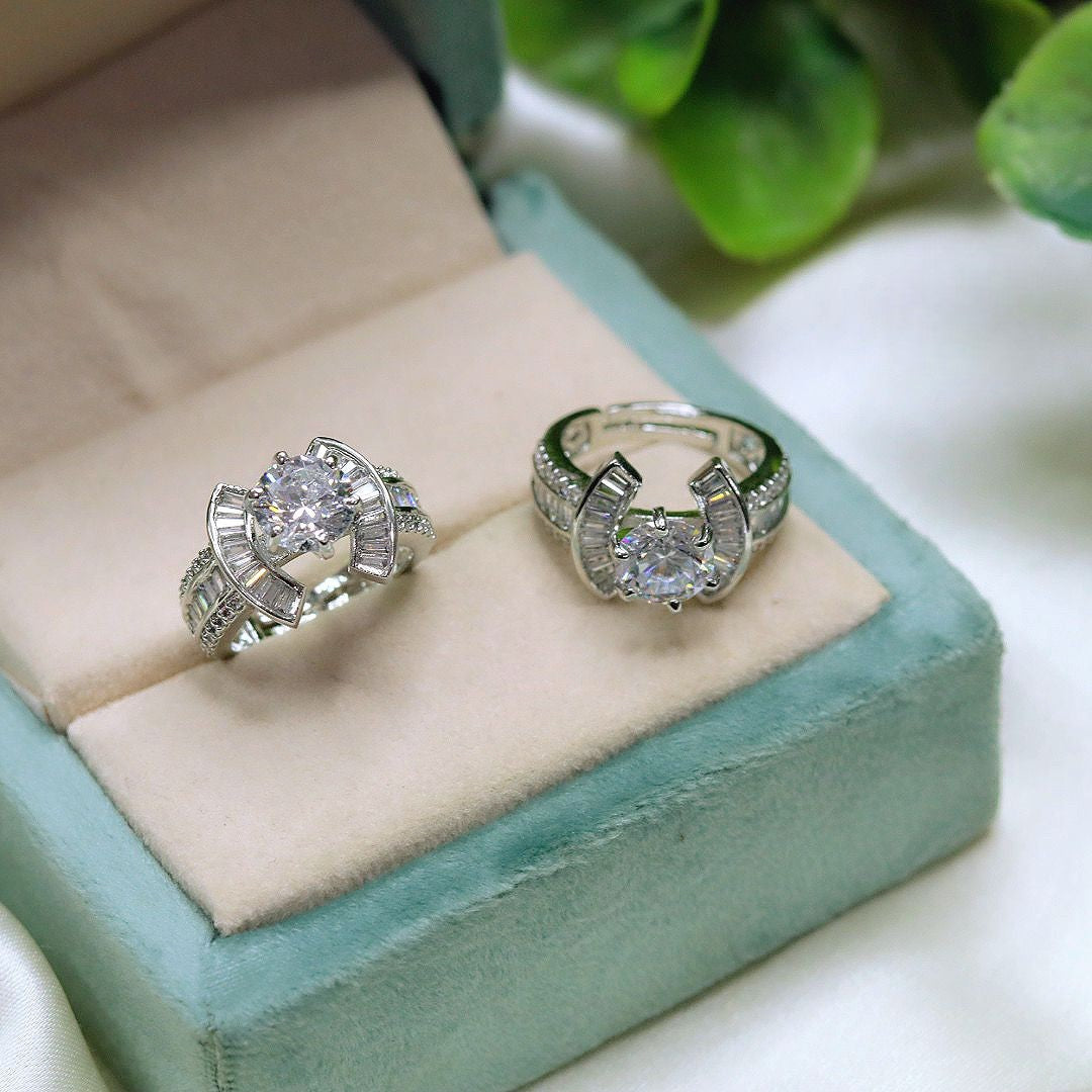 Gold-Plated Solitaire CZ Ring with Baguette Accents – Elegant Bridal & Party Jewelry - Libasaa.com