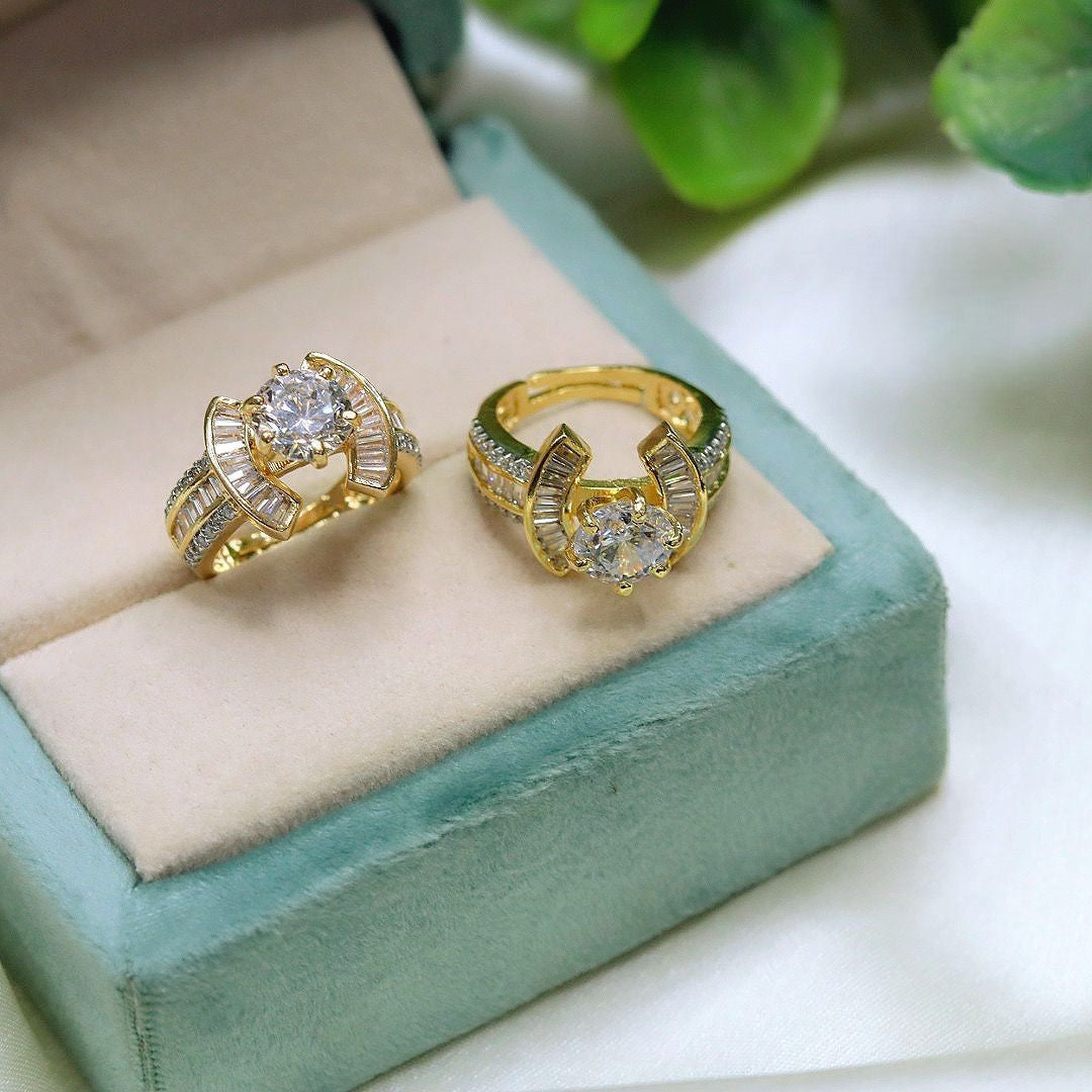 Gold-Plated Solitaire CZ Ring with Baguette Accents – Elegant Bridal & Party Jewelry - Libasaa.com