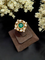 Elegant Red Stone Kundan Cocktail Ring Adjustable Traditional Statement Jewelry - Libasaa.com