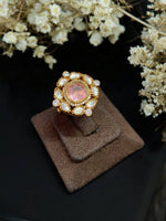 Elegant Red Stone Kundan Cocktail Ring Adjustable Traditional Statement Jewelry - Libasaa.com