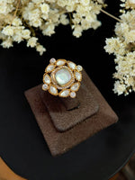 Elegant Red Stone Kundan Cocktail Ring Adjustable Traditional Statement Jewelry - Libasaa.com