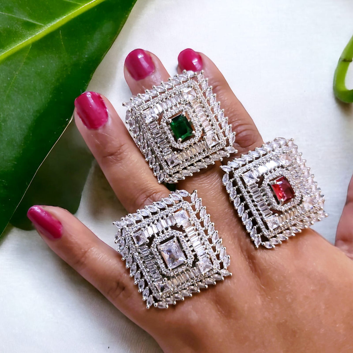 Silver-Plated Adjustable Cocktail Rings with Colored Stones | Statement Party & Bridal Jewelry - Libasaa.com