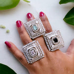 Silver-Plated Adjustable Cocktail Rings with Colored Stones | Statement Party & Bridal Jewelry - Libasaa.com