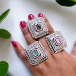 Silver-Plated Adjustable Cocktail Rings with Colored Stones | Statement Party & Bridal Jewelry - Libasaa.com